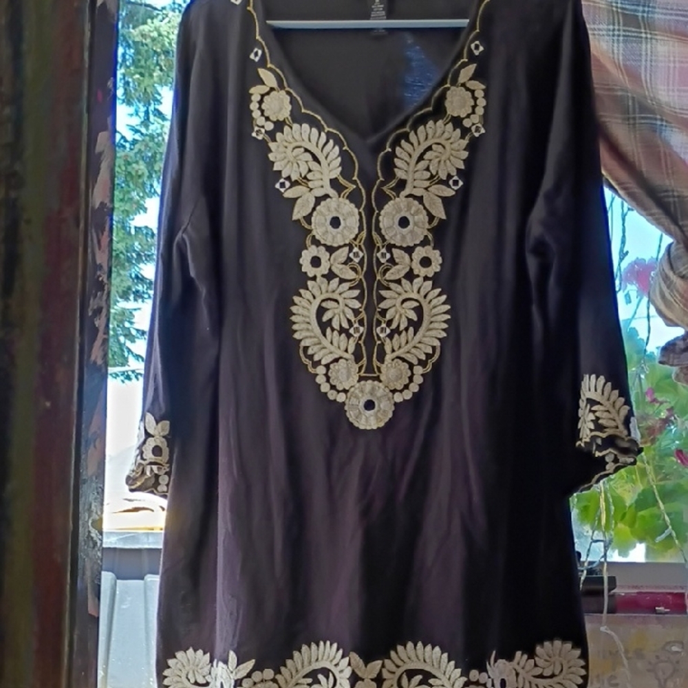 INC International Concepts Black and Gold Embellished Tunic